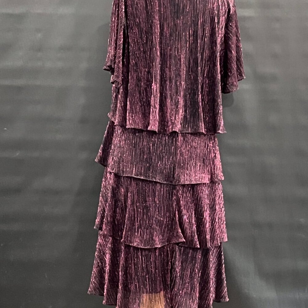 SLNY Metallic Plum Layered Ruffle Dress - Picture 2 of 9